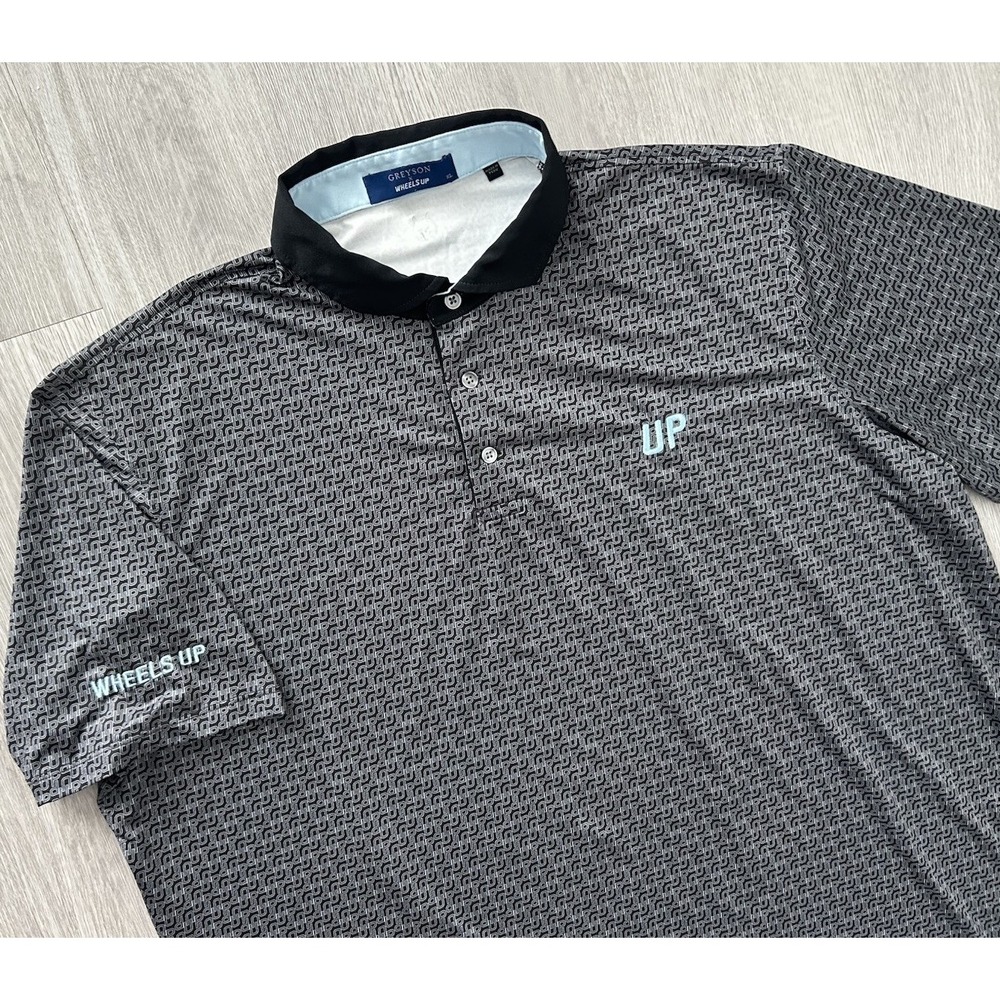 Greyson x WHEELS UP Golf Polo Shirt Mens XL All Over Print Logo Wolf